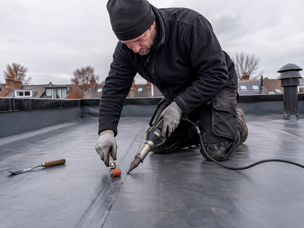 Flat roof repair work being carried out on Bristol property