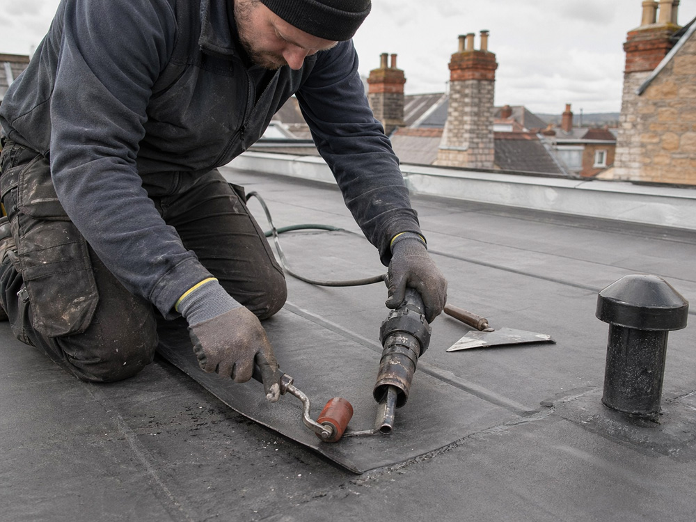 Flat roof repair work being carried out in Bristol